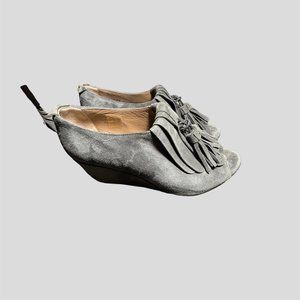 Anyi Lu gray suede sedge peep toe  bootie shoe